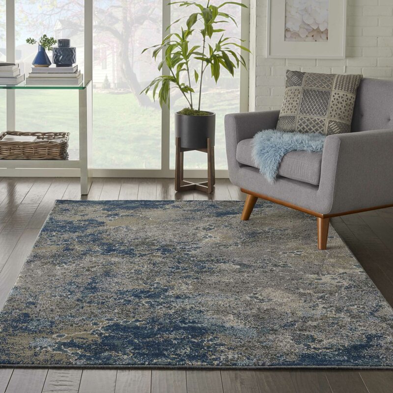 Williston Forge Toomey Abstract Blue Beige Area Rug